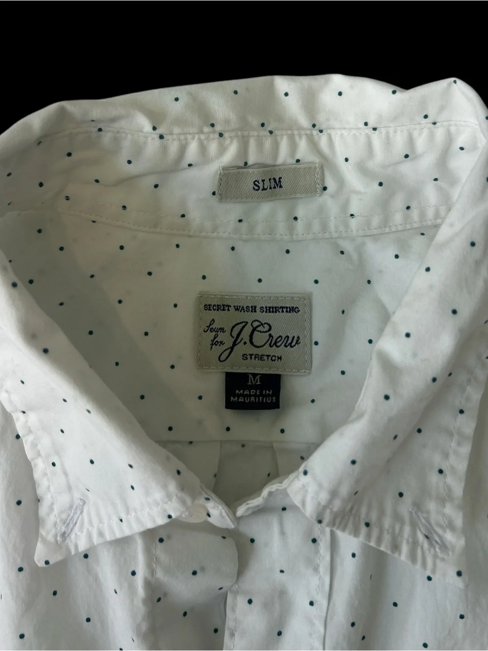 J. Crew White Short-Sleeve Button-Down Shirt with Micro Dot Pattern